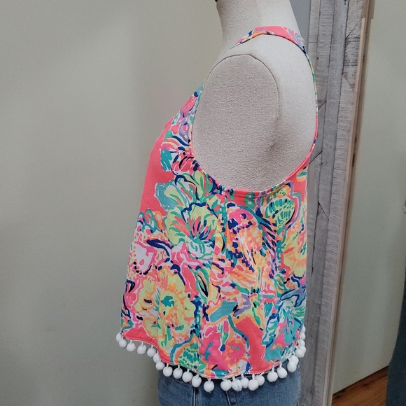 Lily Pulitzer Shirley Top Coral Reef Island Seacret Neon Pom Pom Trim Tank XS - Picture 3 of 10
